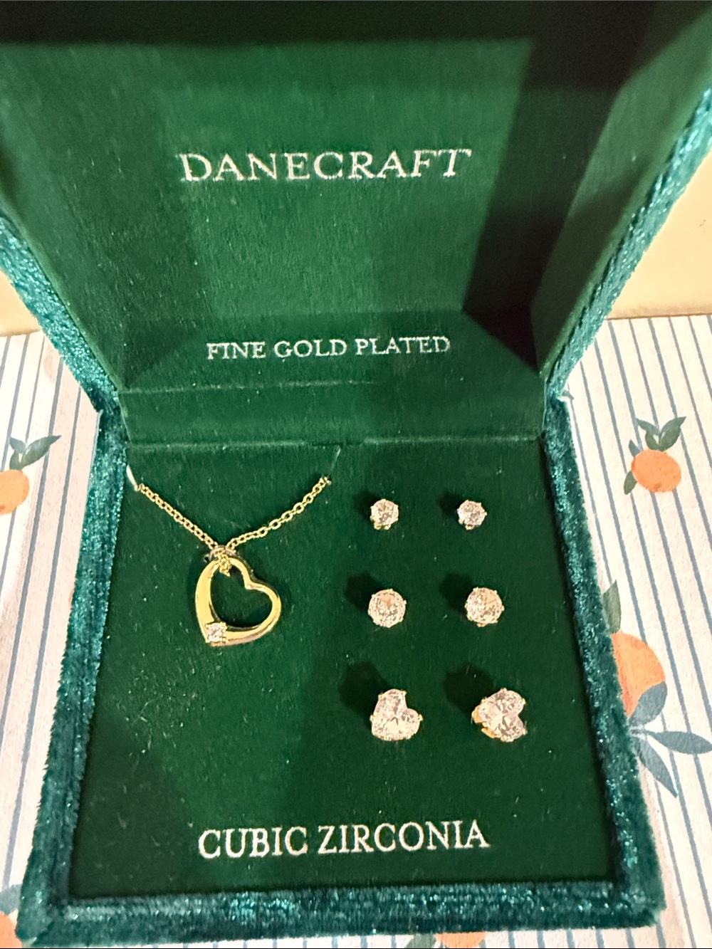 Craft Gold Heart Pendant Necklace with Cubic Zirconia Studs - Gold